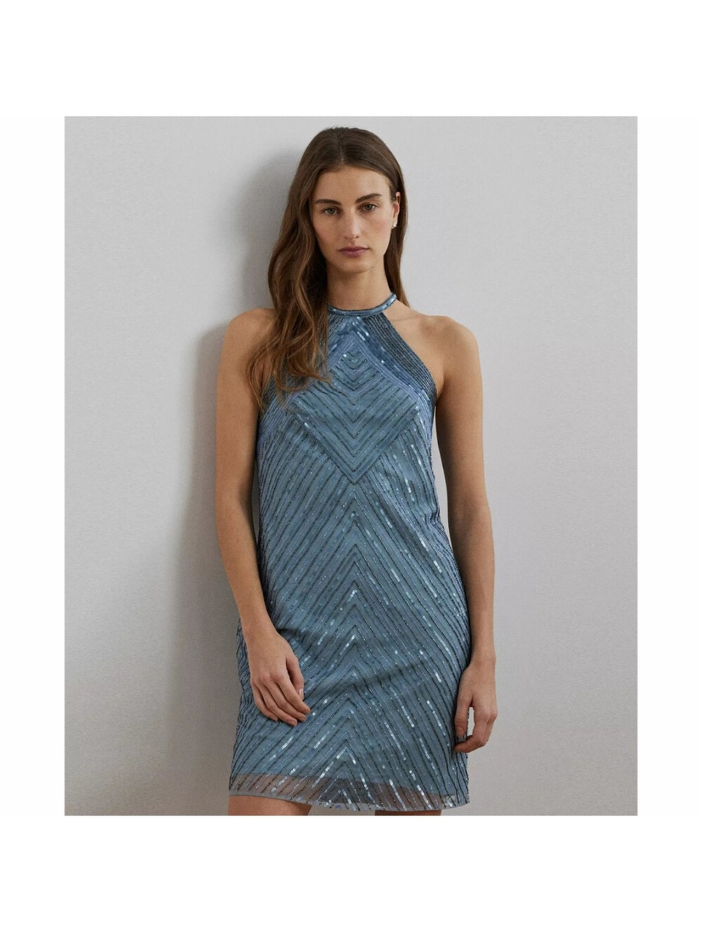 Lauren Ralph Lauren Blue Sequin Halter Mini Dress | NWT | Size 6 | MSRP $395